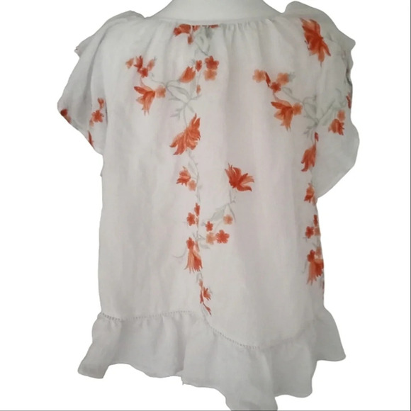 Studio Petite Embroidered Floral Ruffle Sleeve Lightweight Blouse Size Large P - Picture 4 of 8
